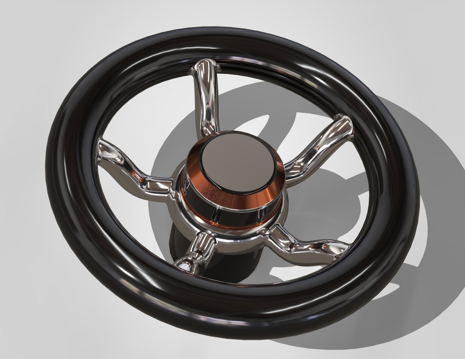 Rendered chrome and copper handwheel